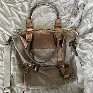 Bed Stu leather & canvas cascade bag - blue wash